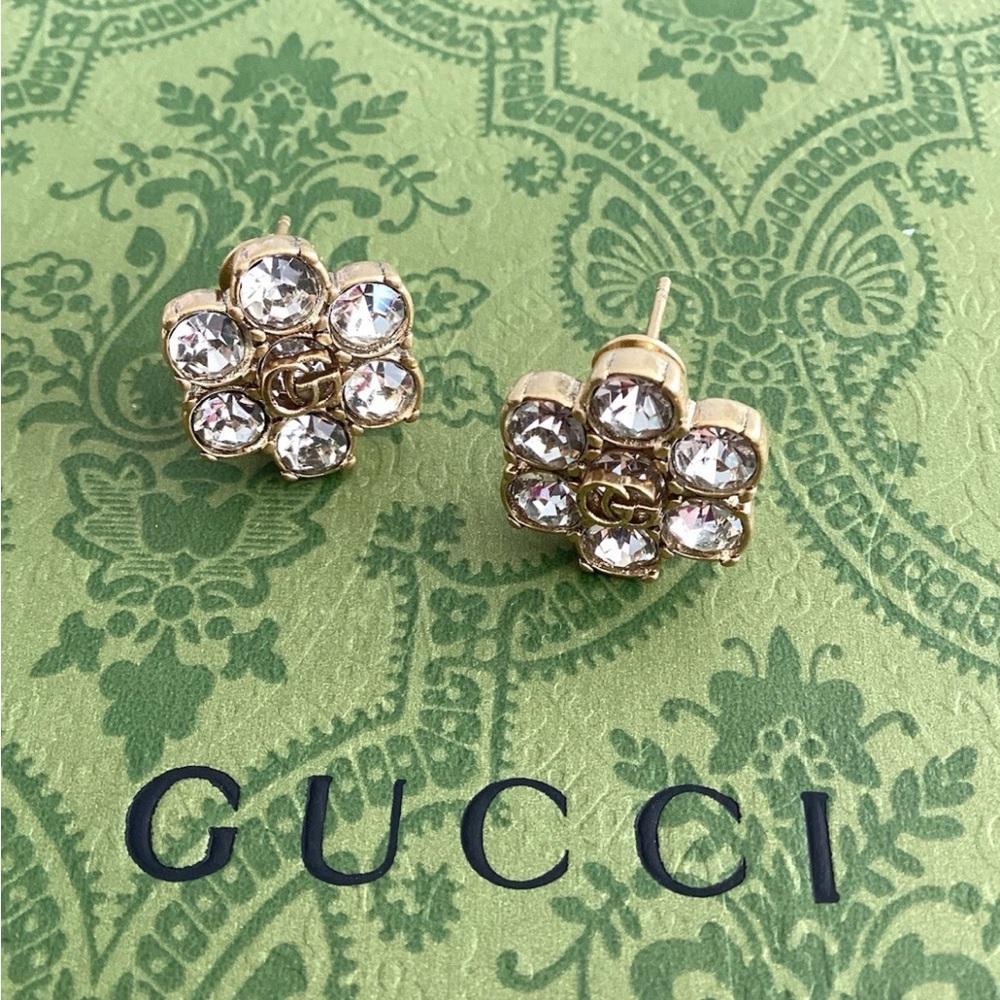Gucci Gold and Silver Crystal Cluster Earrings